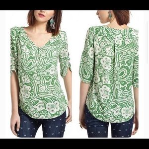 Maeve Charleston Henley Peasant Blouse green white
